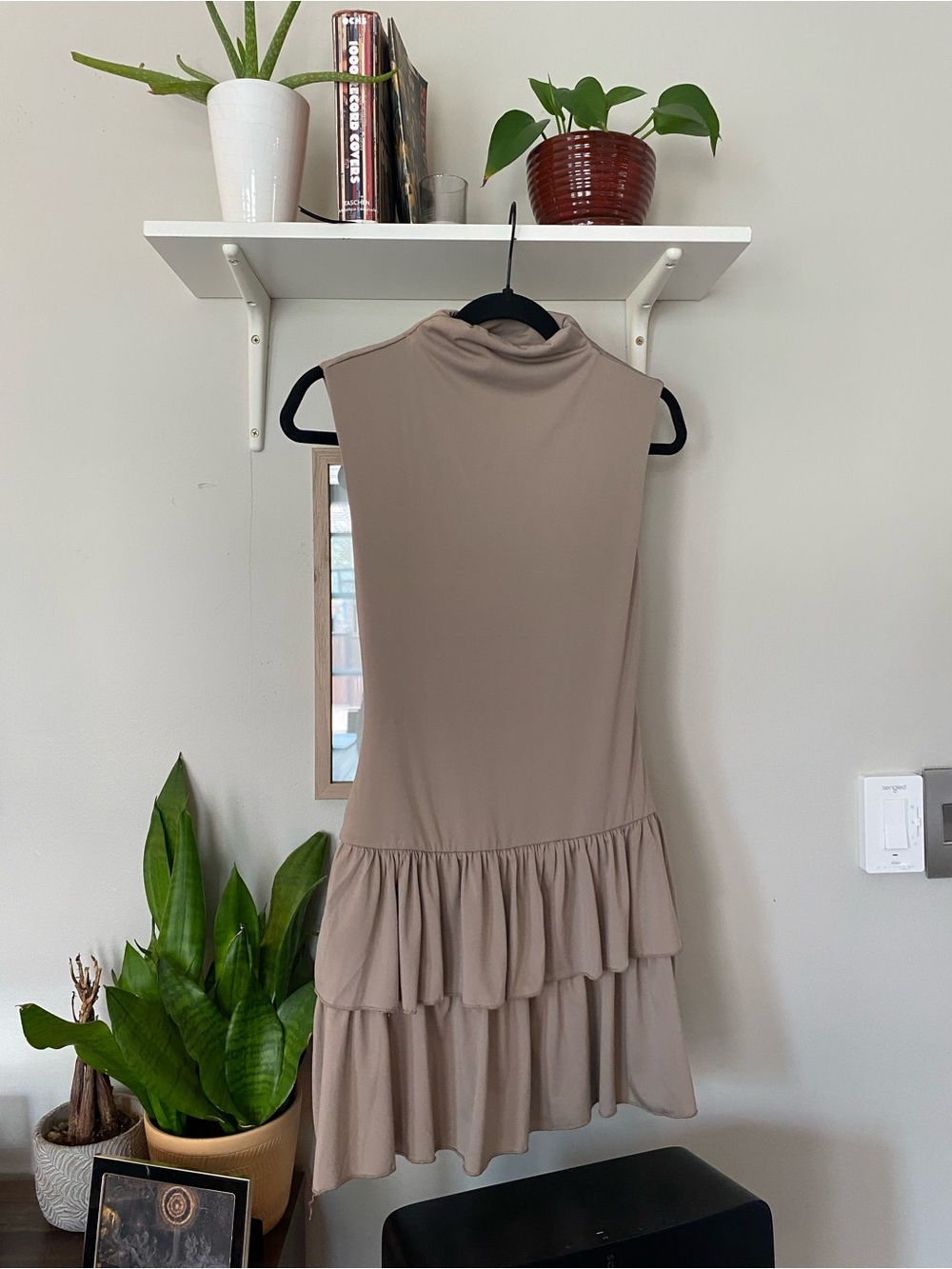 wild fable Sleeveless Tiered Mock Neck Dress in Taupe